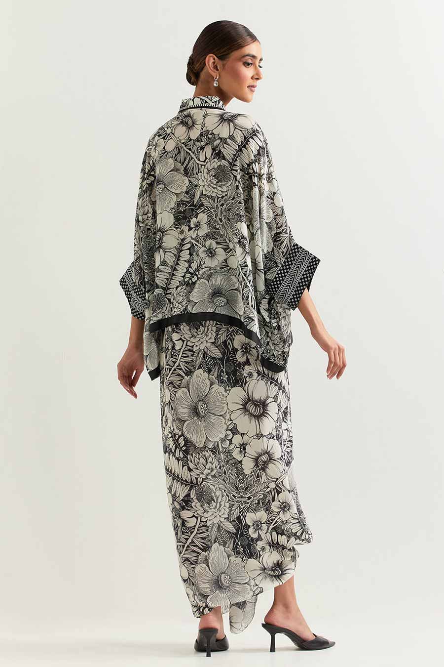 Black & White Printed Kaftan and Skirt Set