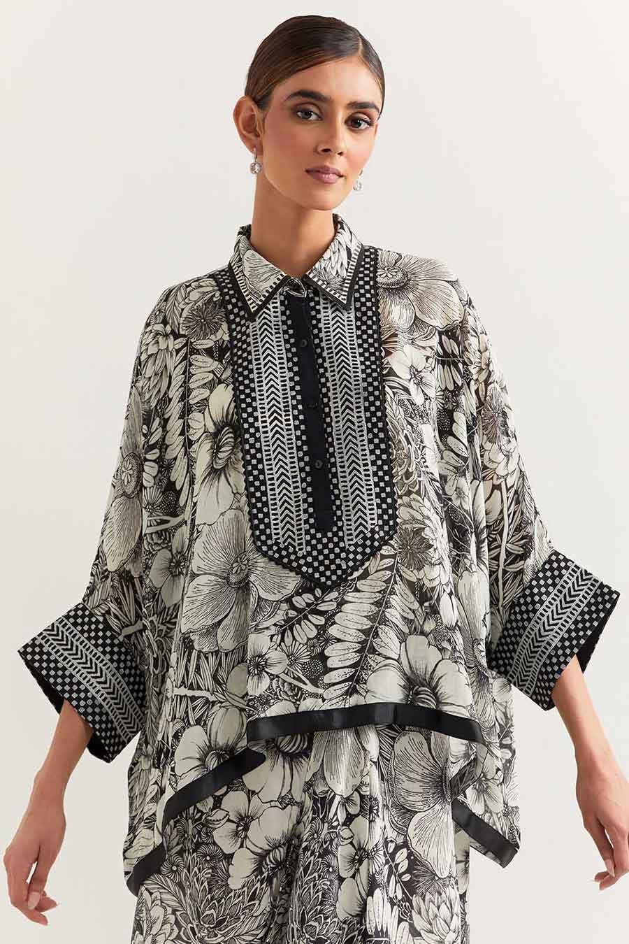 Black & White Printed Kaftan and Skirt Set