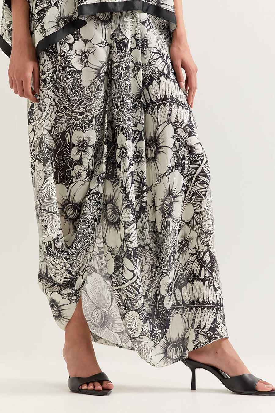 Black & White Printed Kaftan and Skirt Set