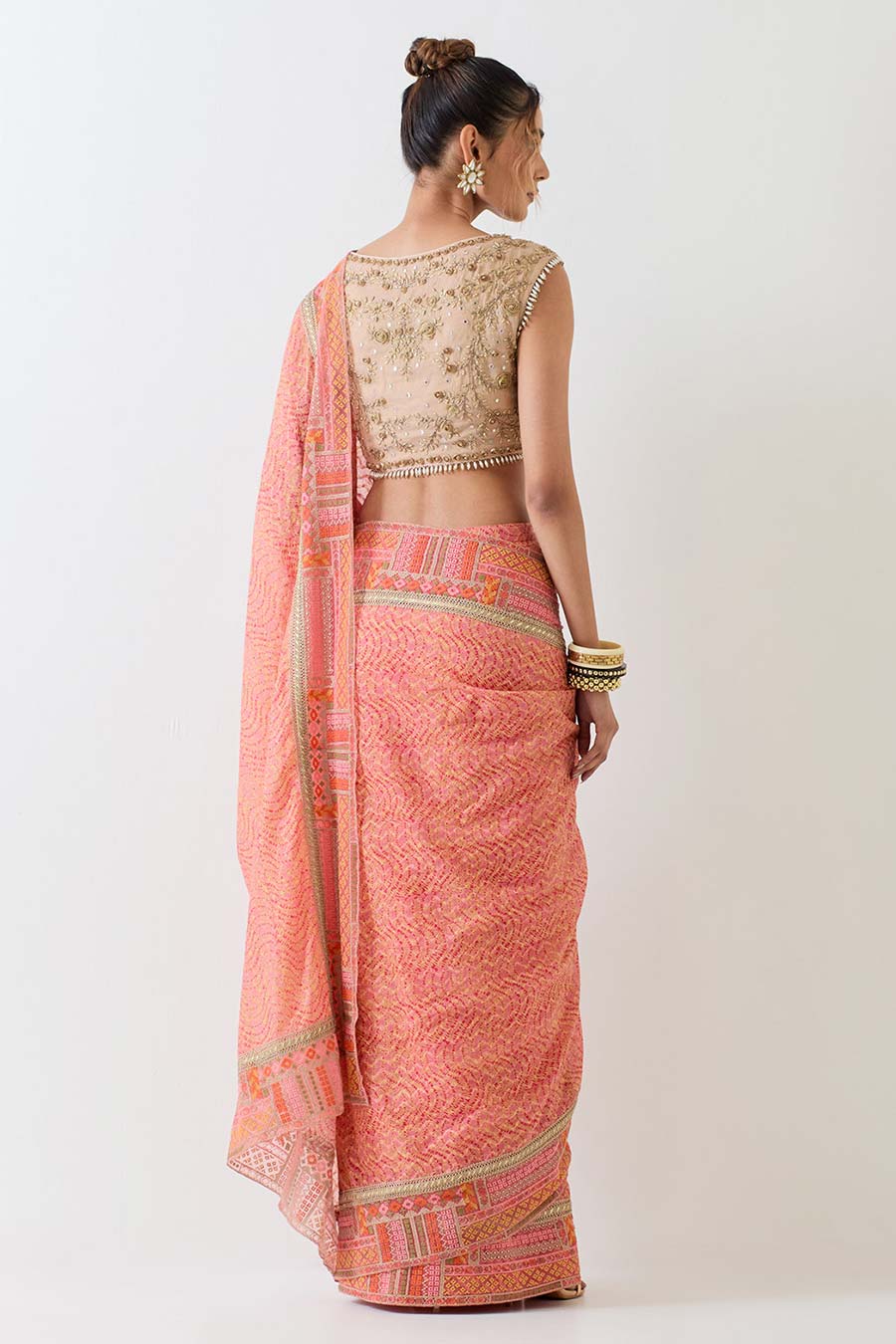 Orange Silk Jacquard Saree & Embellished Blouse Set