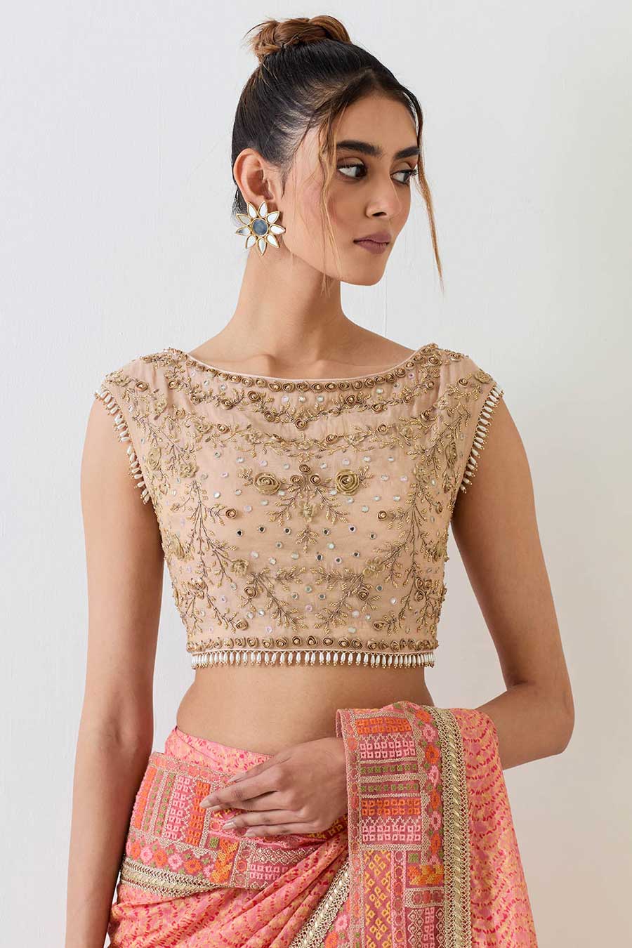 Orange Silk Jacquard Saree & Embellished Blouse Set
