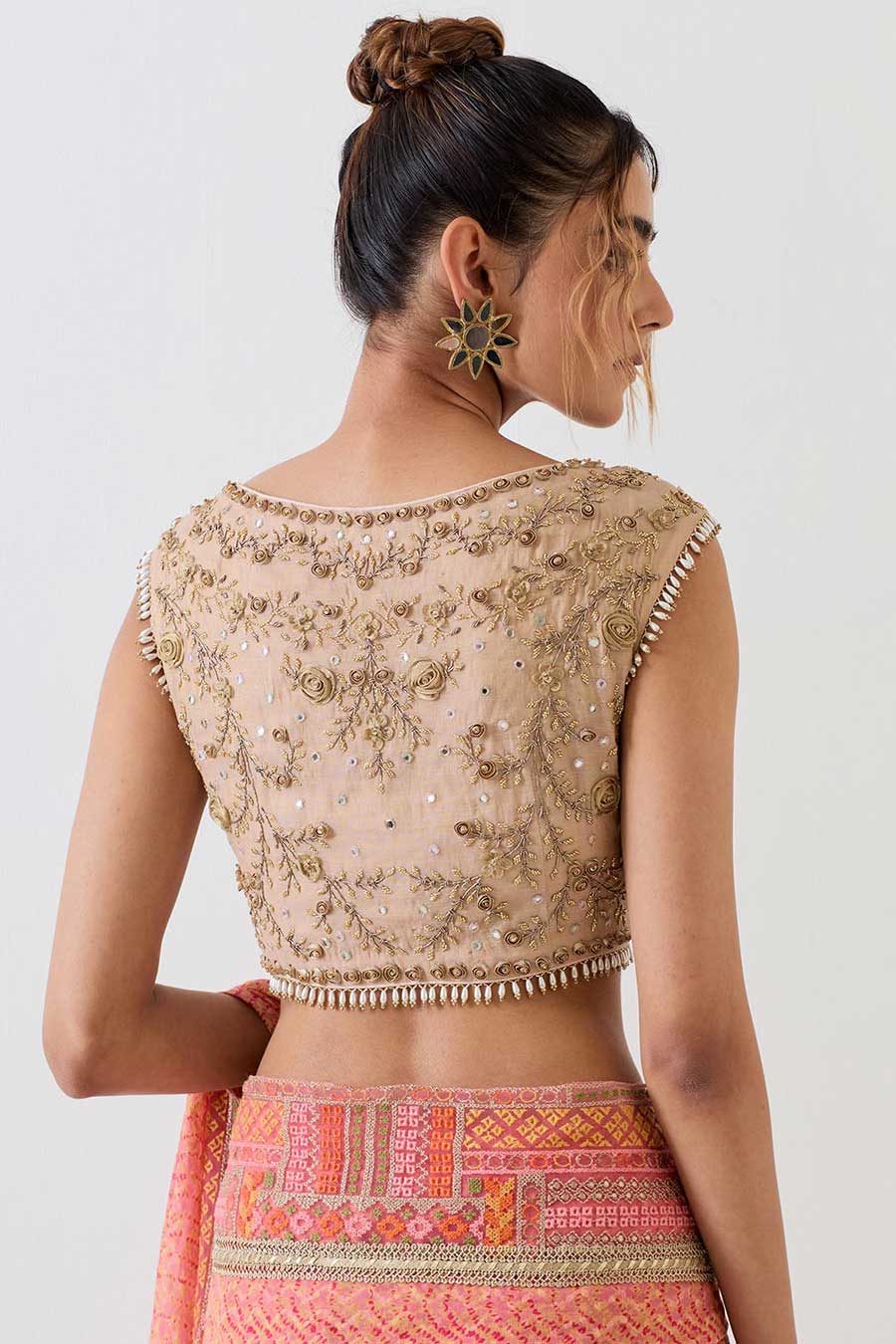 Orange Silk Jacquard Saree & Embellished Blouse Set