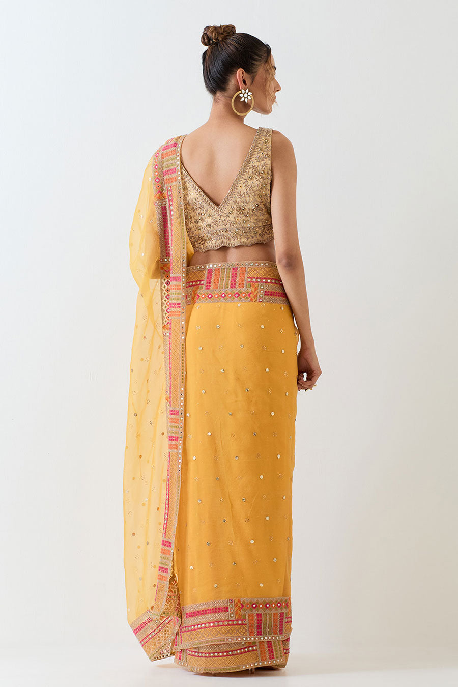 Yellow Georgette Embellished Saree & Blouse Set