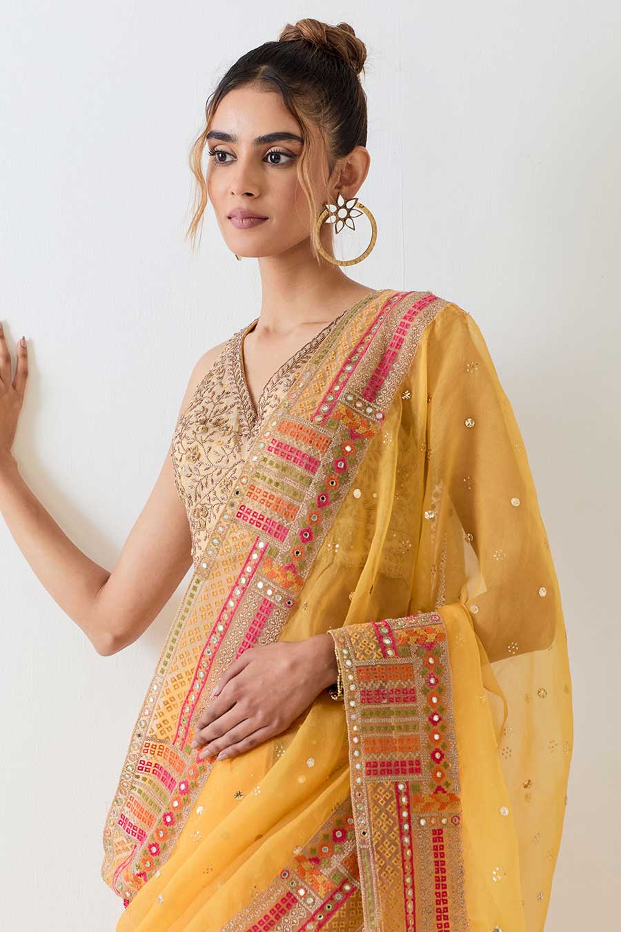 Yellow Georgette Embellished Saree & Blouse Set
