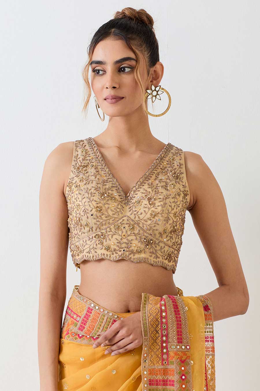 Yellow Georgette Embellished Saree & Blouse Set