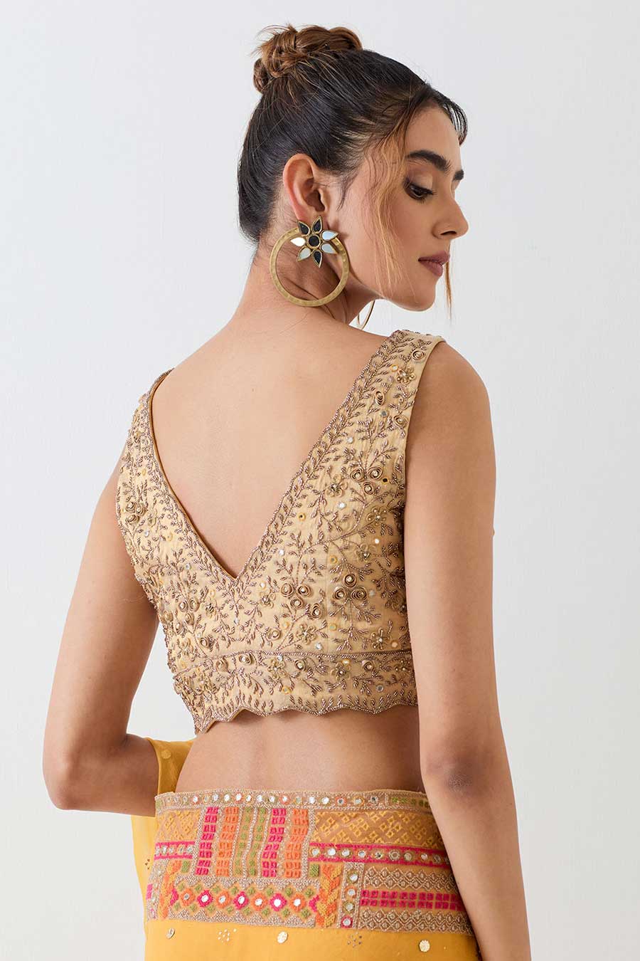 Yellow Georgette Embellished Saree & Blouse Set