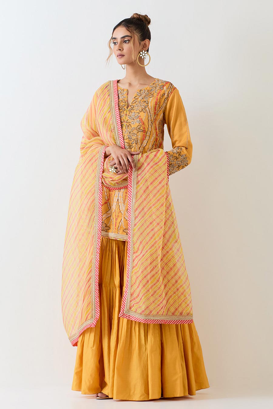 Mustard Yellow Hand Embroidered Sharara Set