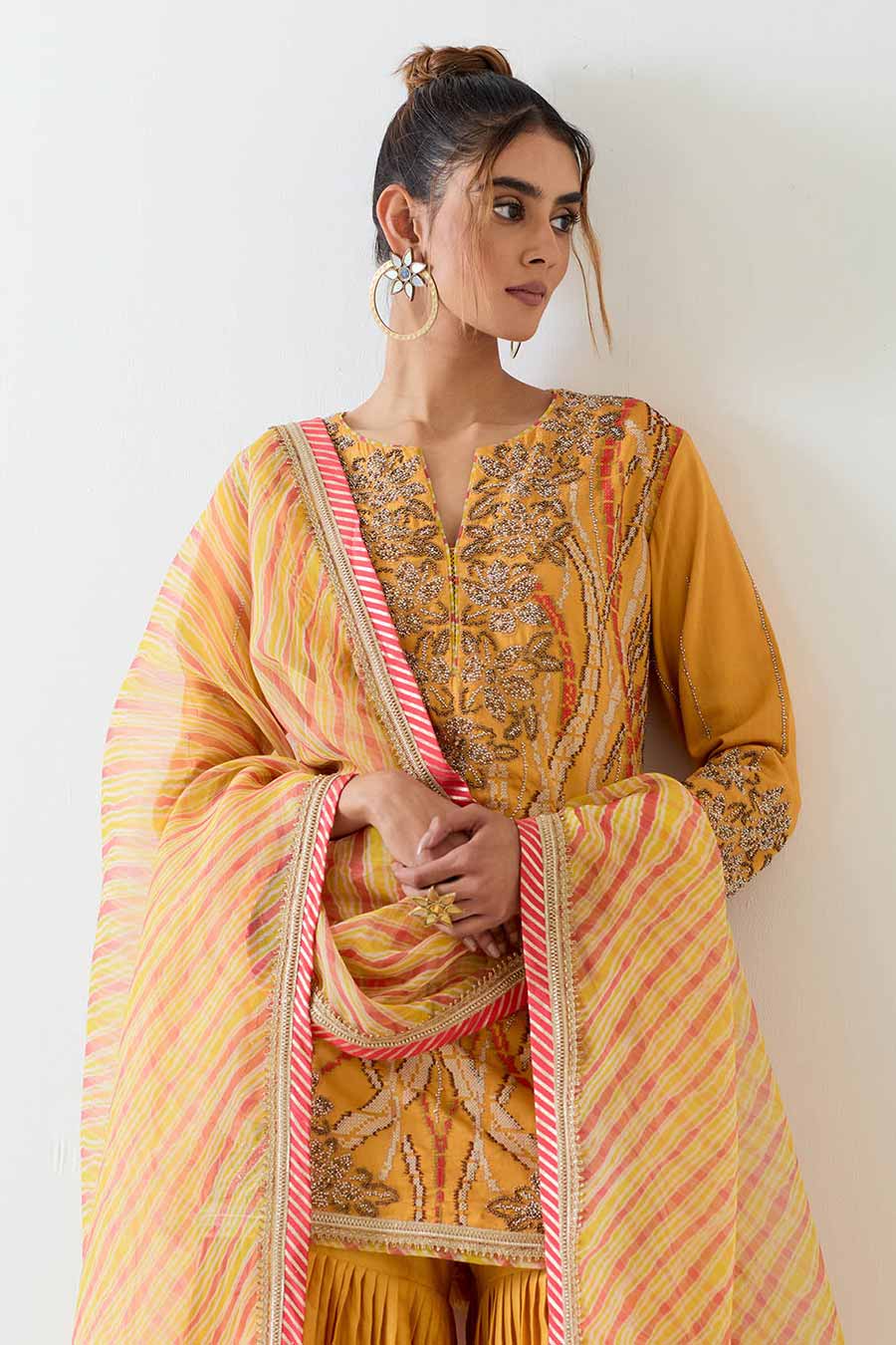 Mustard Yellow Hand Embroidered Sharara Set