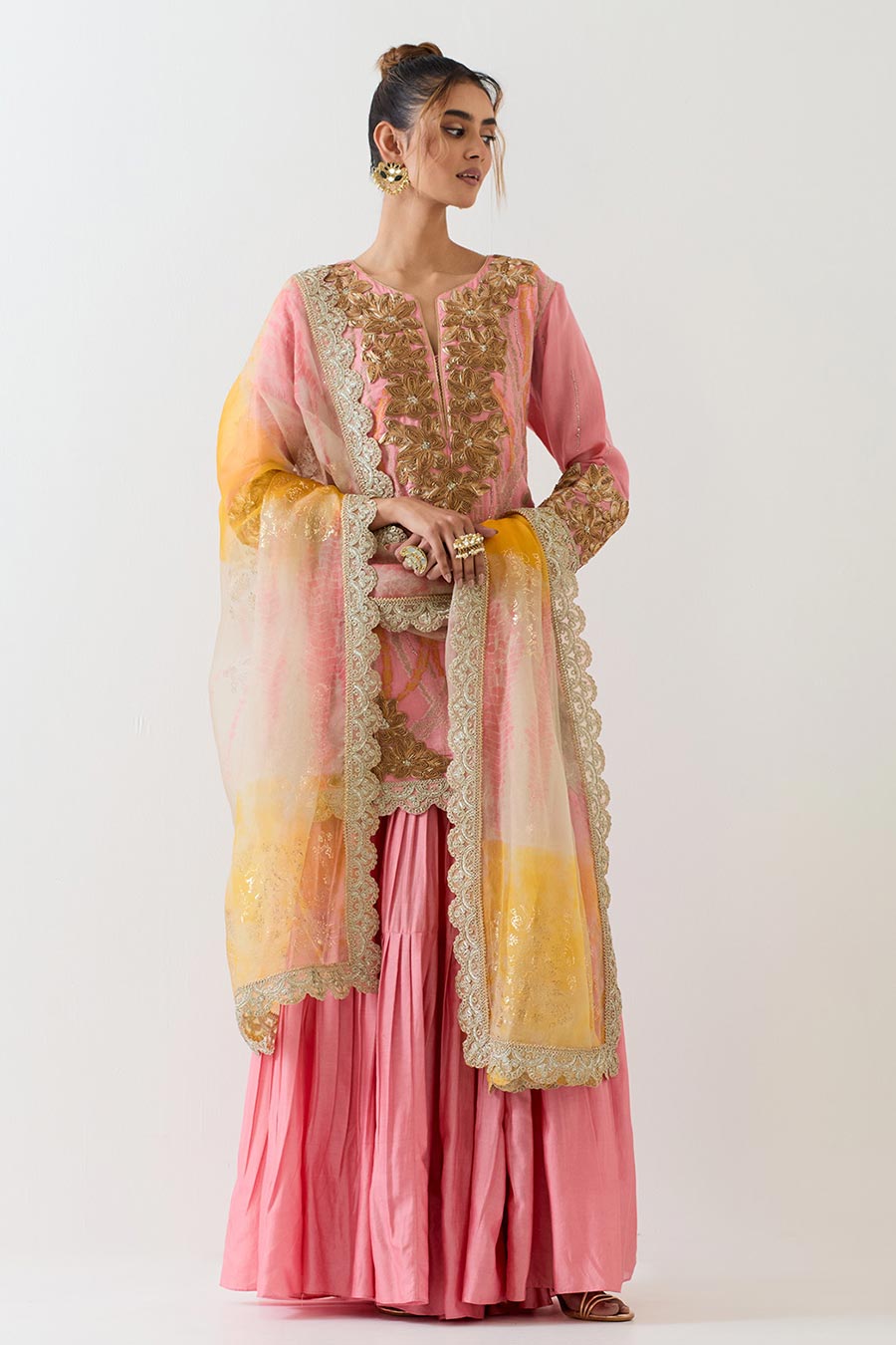 Pink Chanderi Hand Embellished Sharara Set
