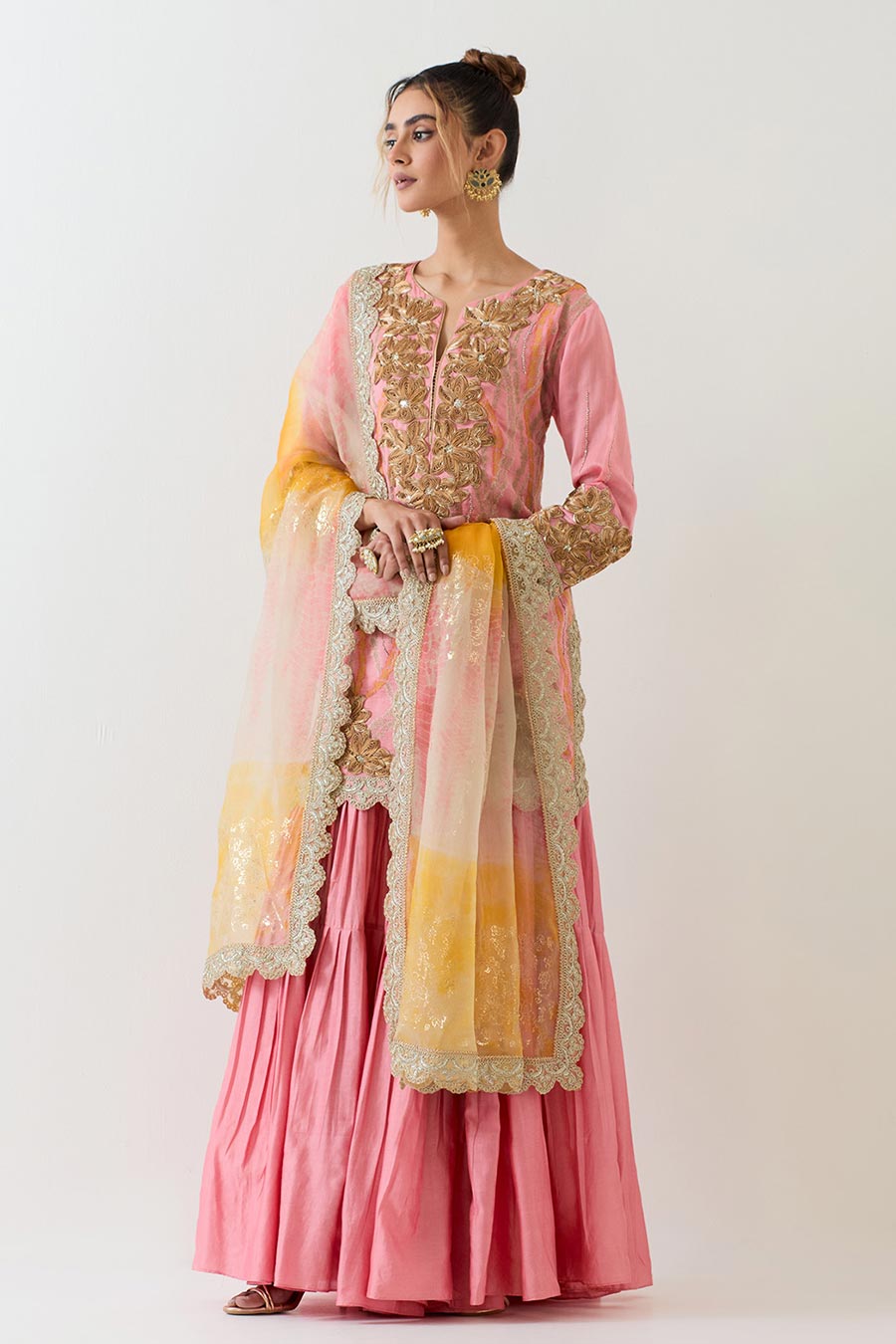 Pink Chanderi Hand Embellished Sharara Set
