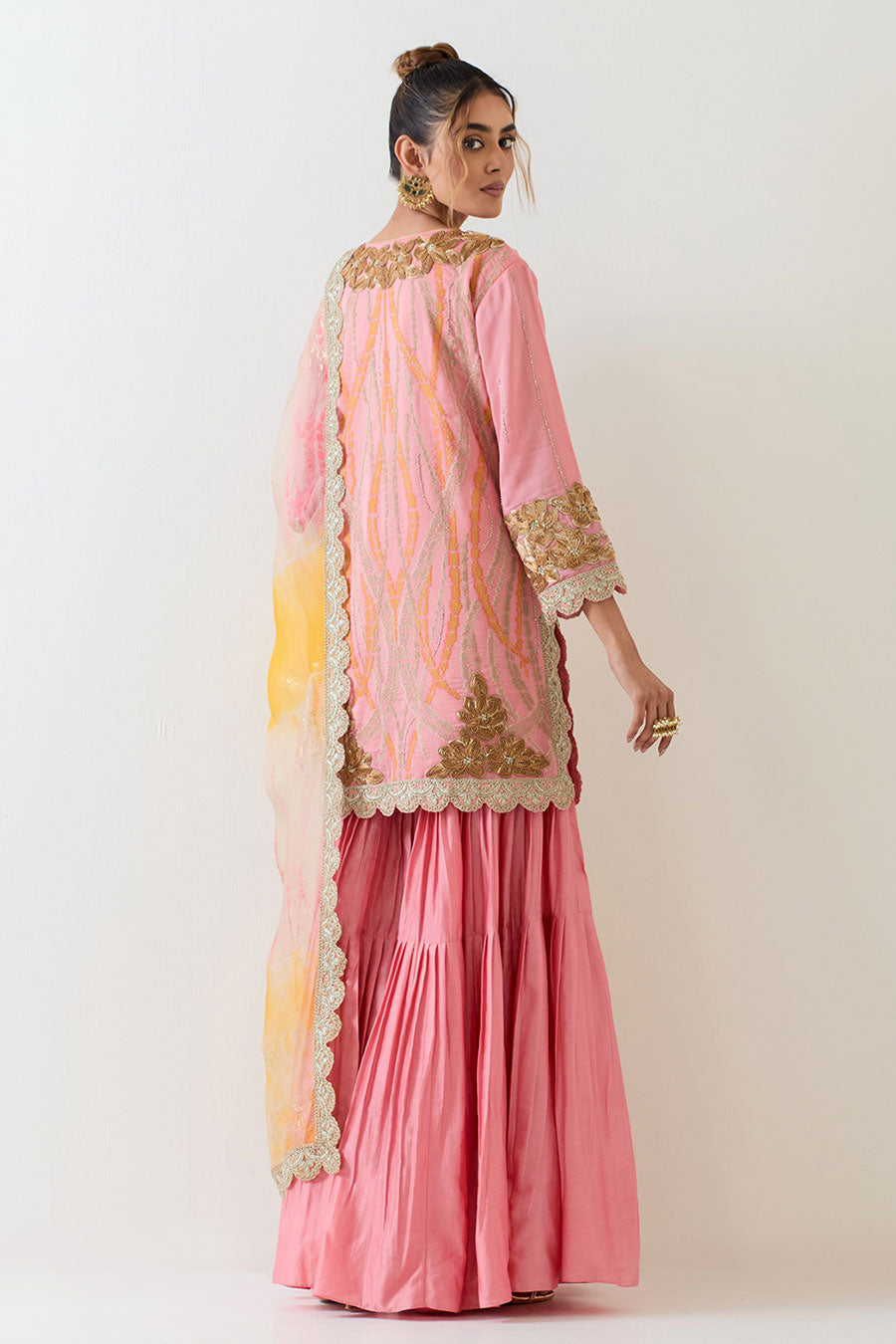 Pink Chanderi Hand Embellished Sharara Set