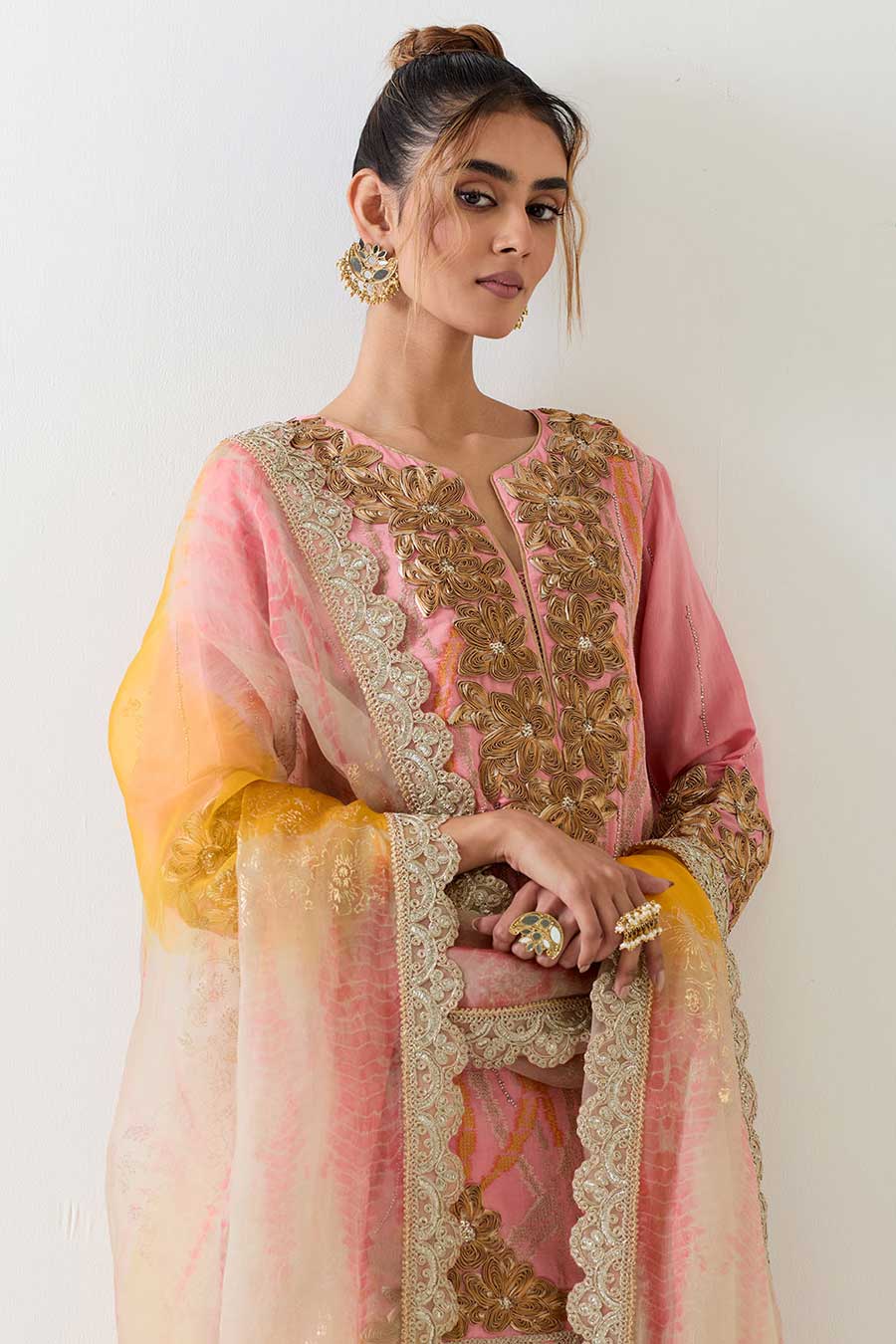 Pink Chanderi Hand Embellished Sharara Set