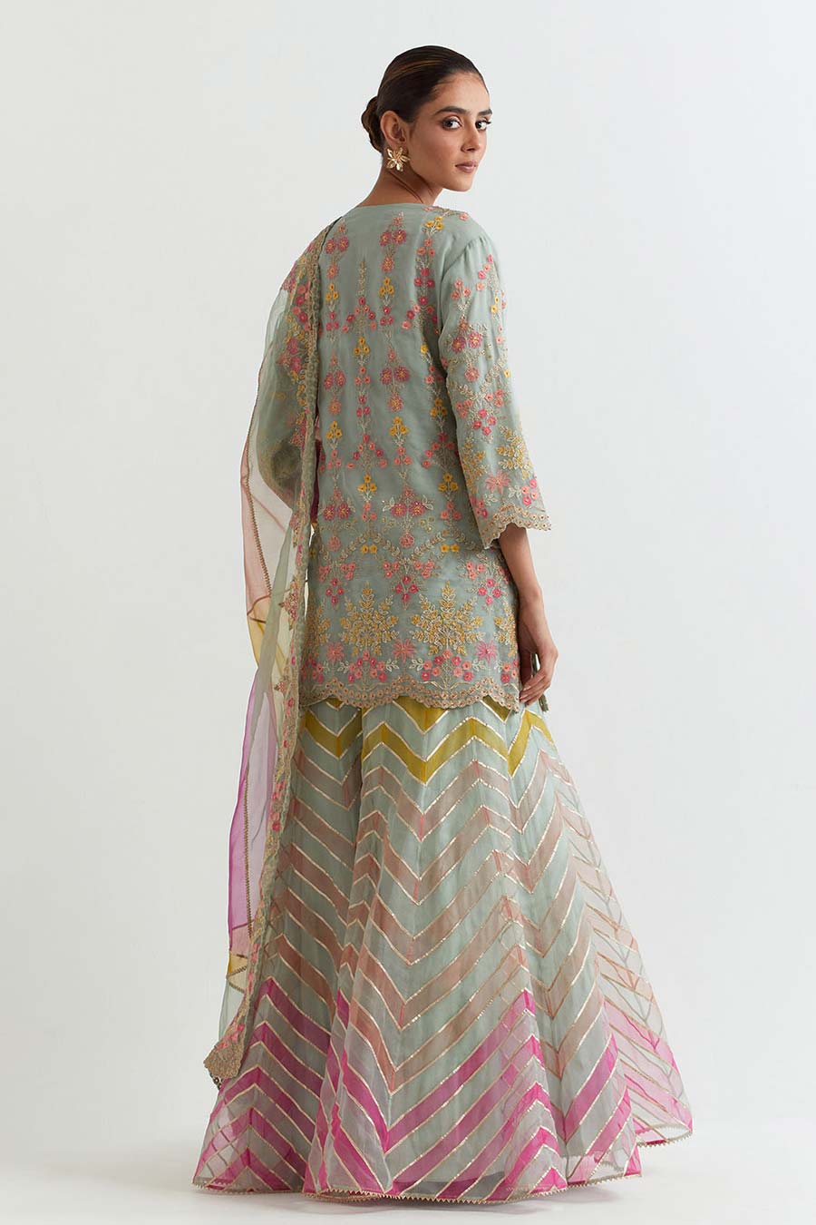 Sage Chevron Embroidered Sharara Set