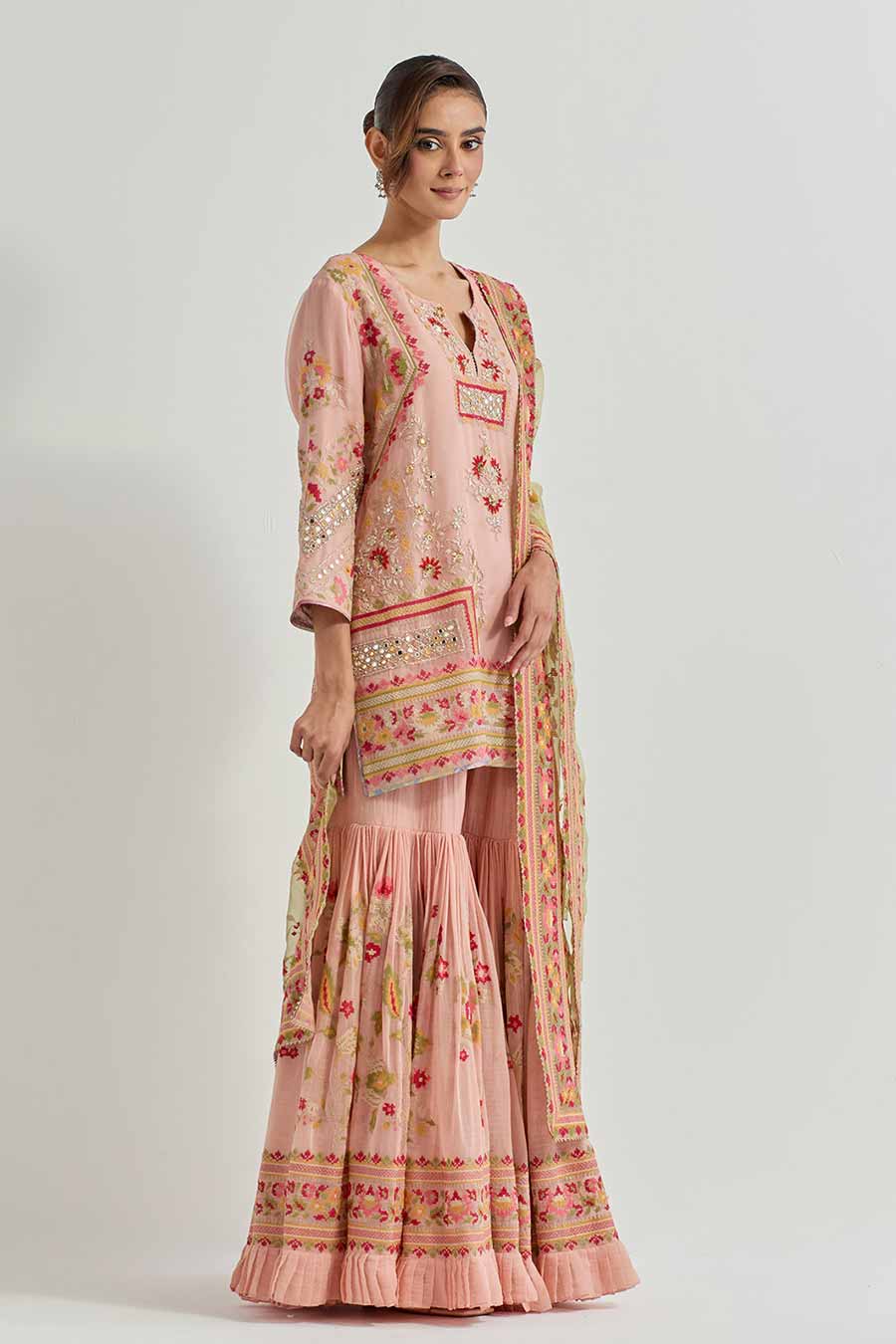 Raeth Pink Tissue & Organza Embellished Sharara Set