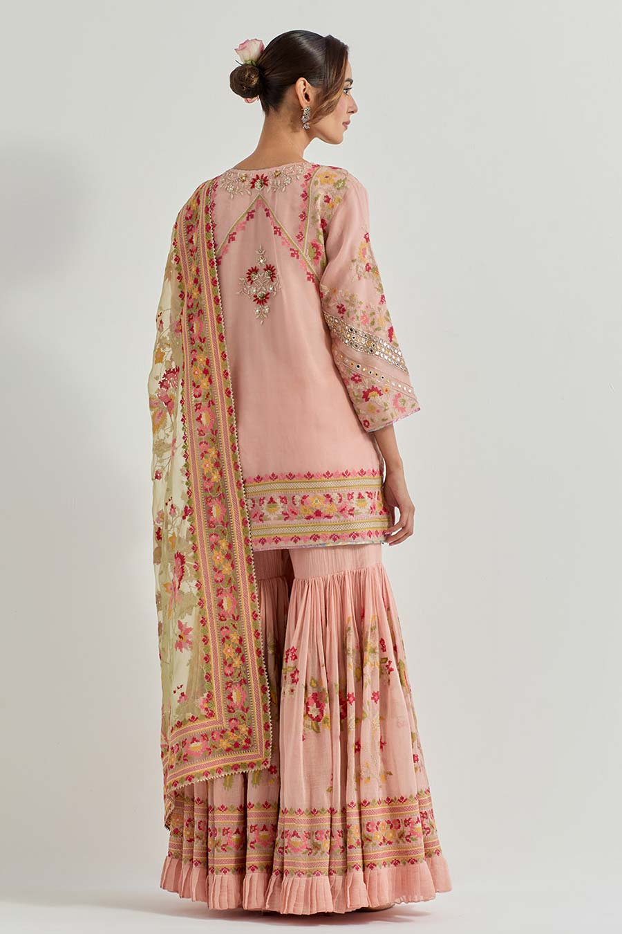 Raeth Pink Tissue & Organza Embellished Sharara Set
