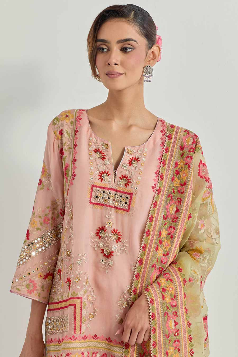 Raeth Pink Tissue & Organza Embellished Sharara Set