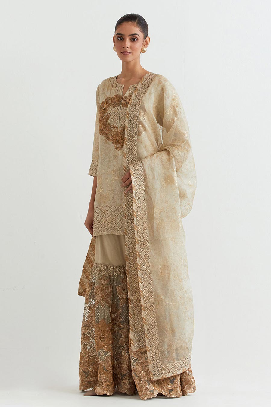 Rosa Gold Embroidered Gharara Set