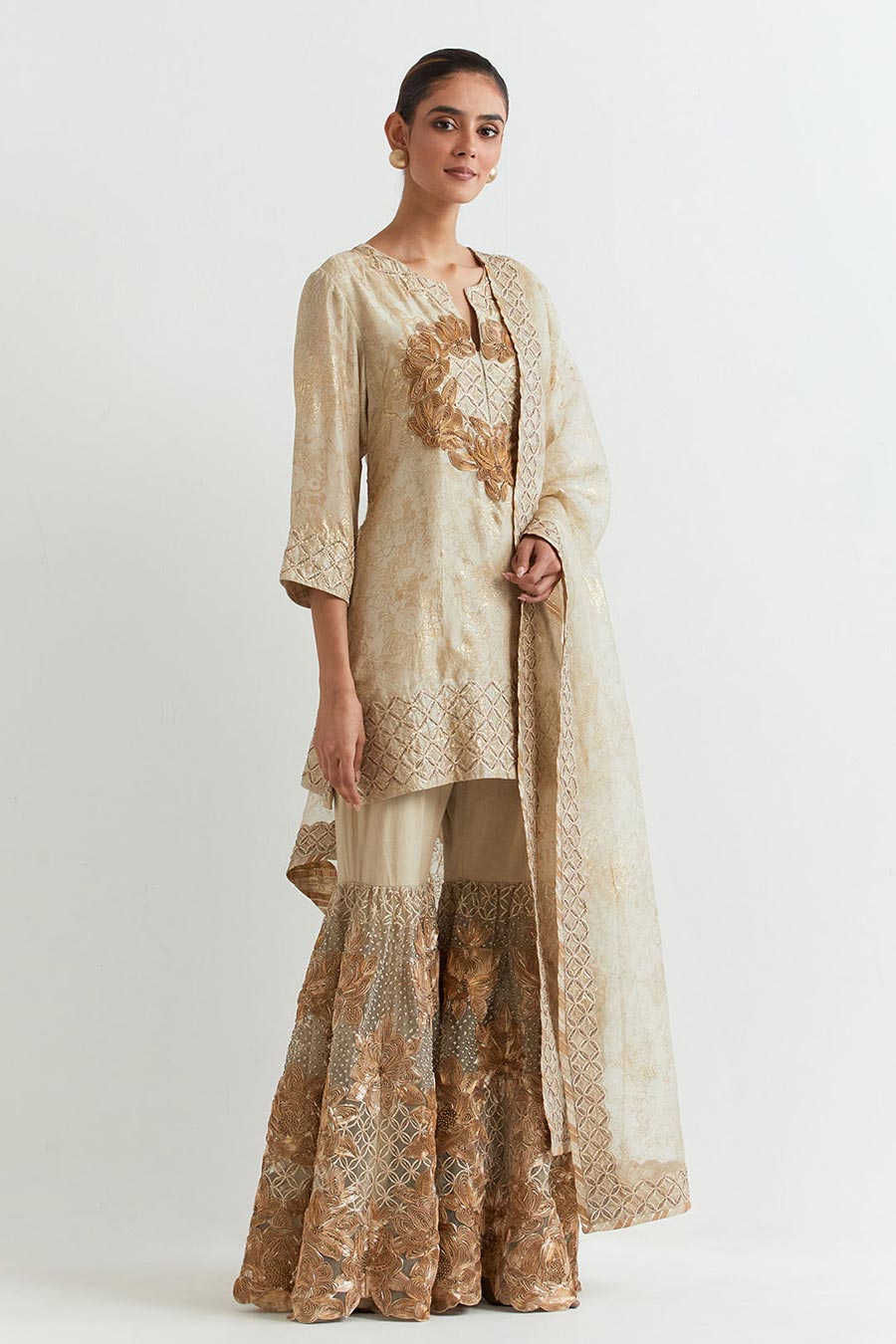 Rosa Gold Embroidered Gharara Set