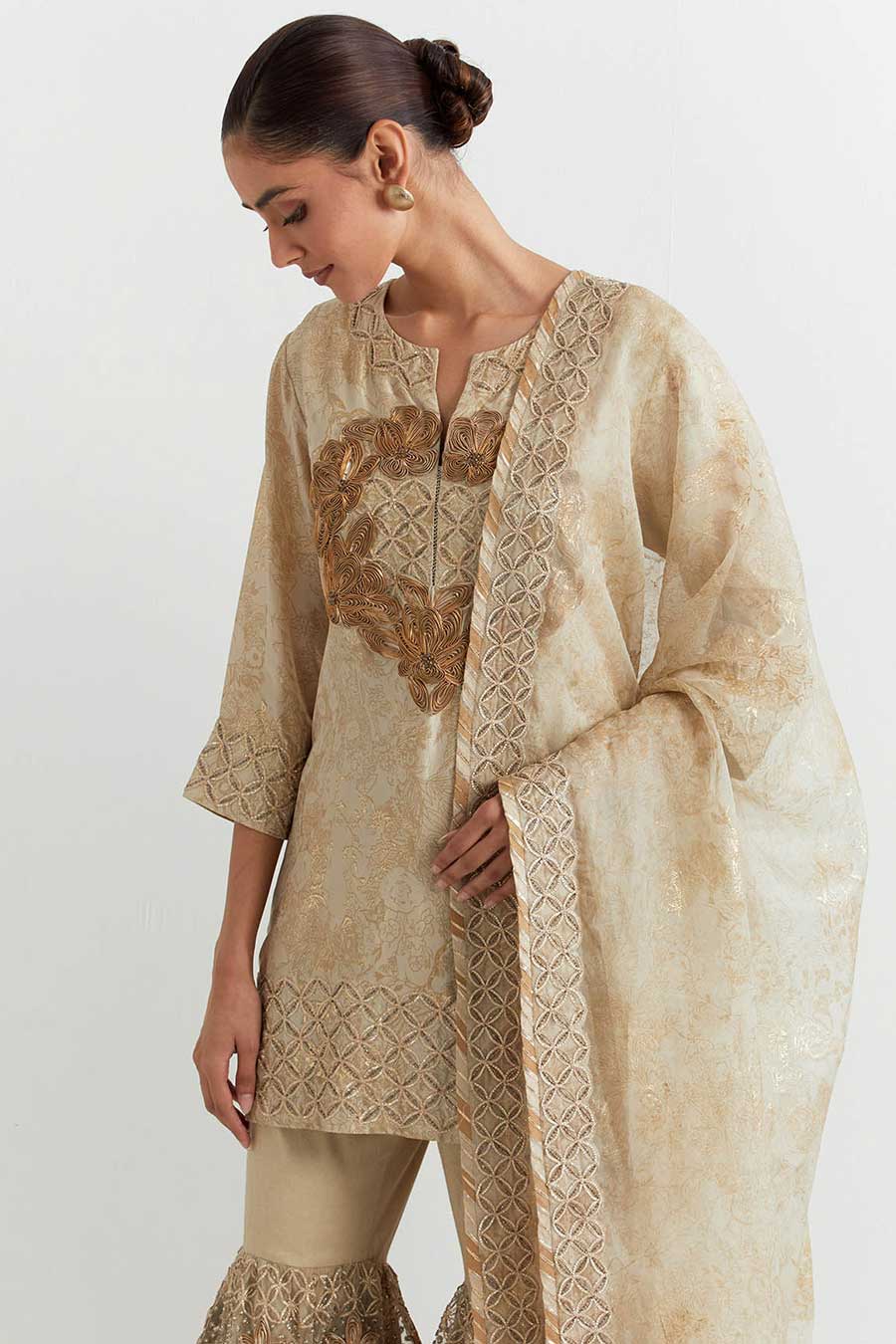 Rosa Gold Embroidered Gharara Set
