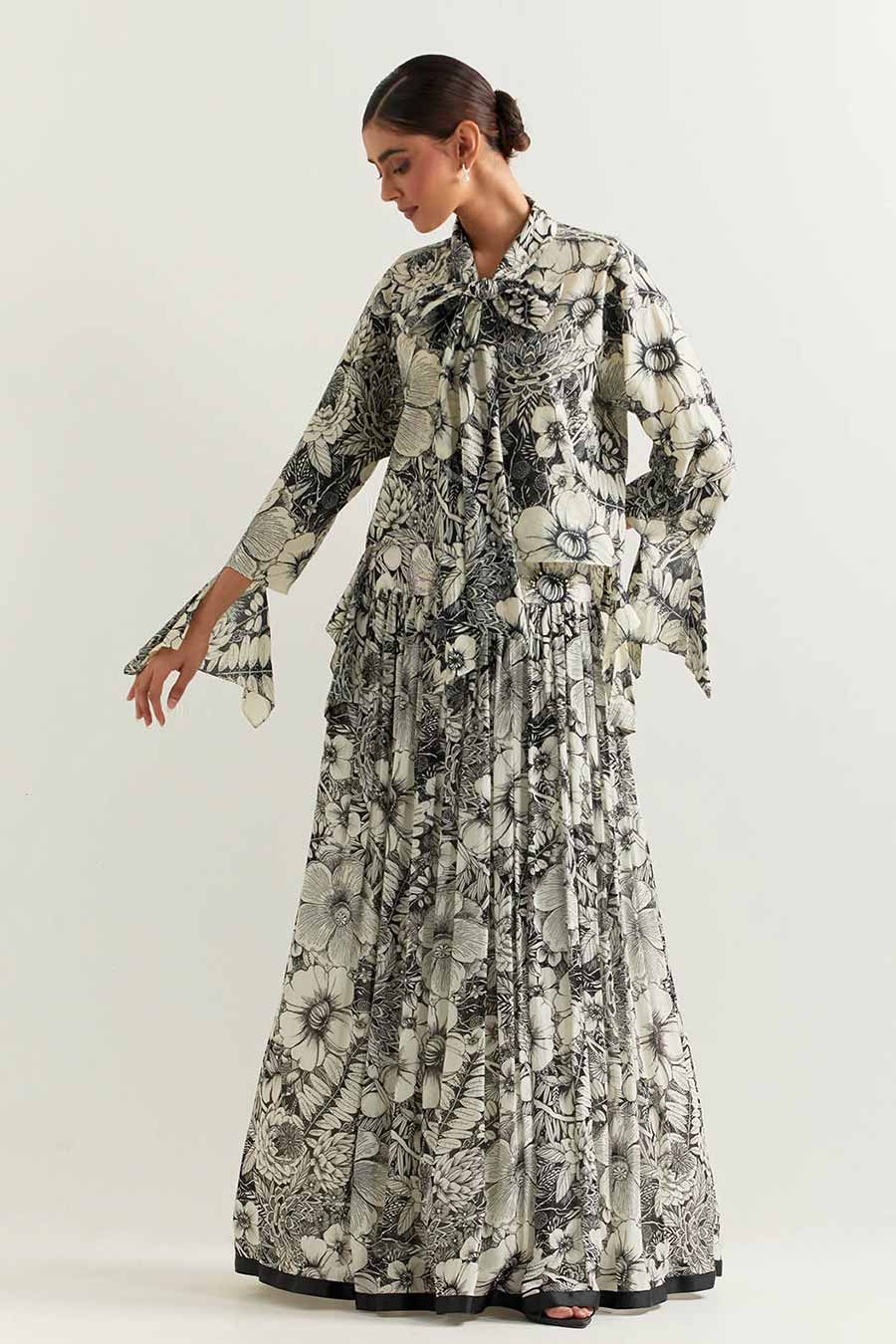 Black & White Printed Shirt & Skirt Co-Ord Set