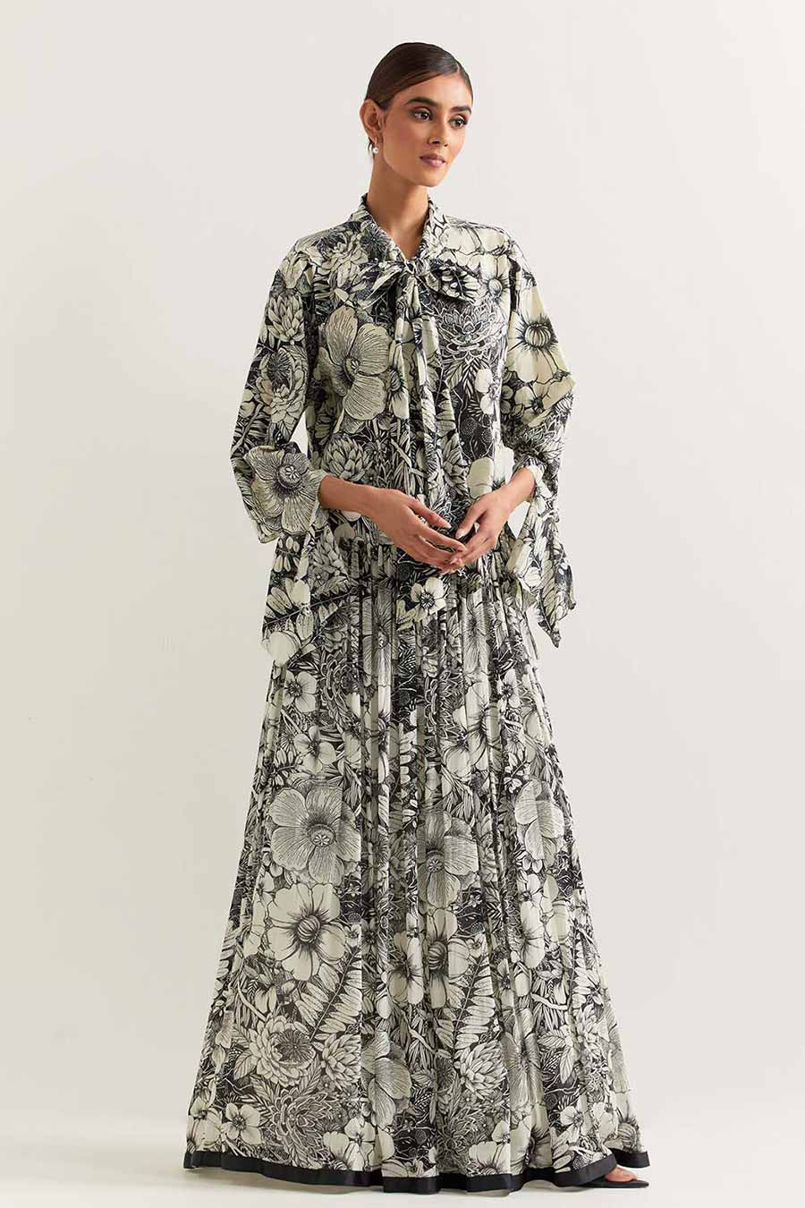 Black & White Printed Shirt & Skirt Co-Ord Set