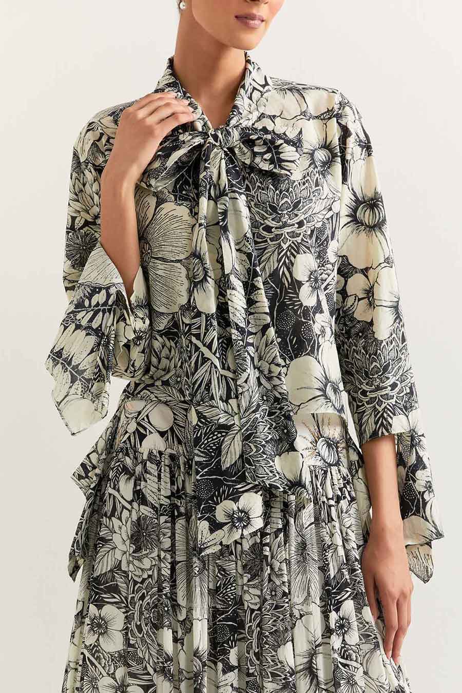 Black & White Printed Shirt & Skirt Co-Ord Set