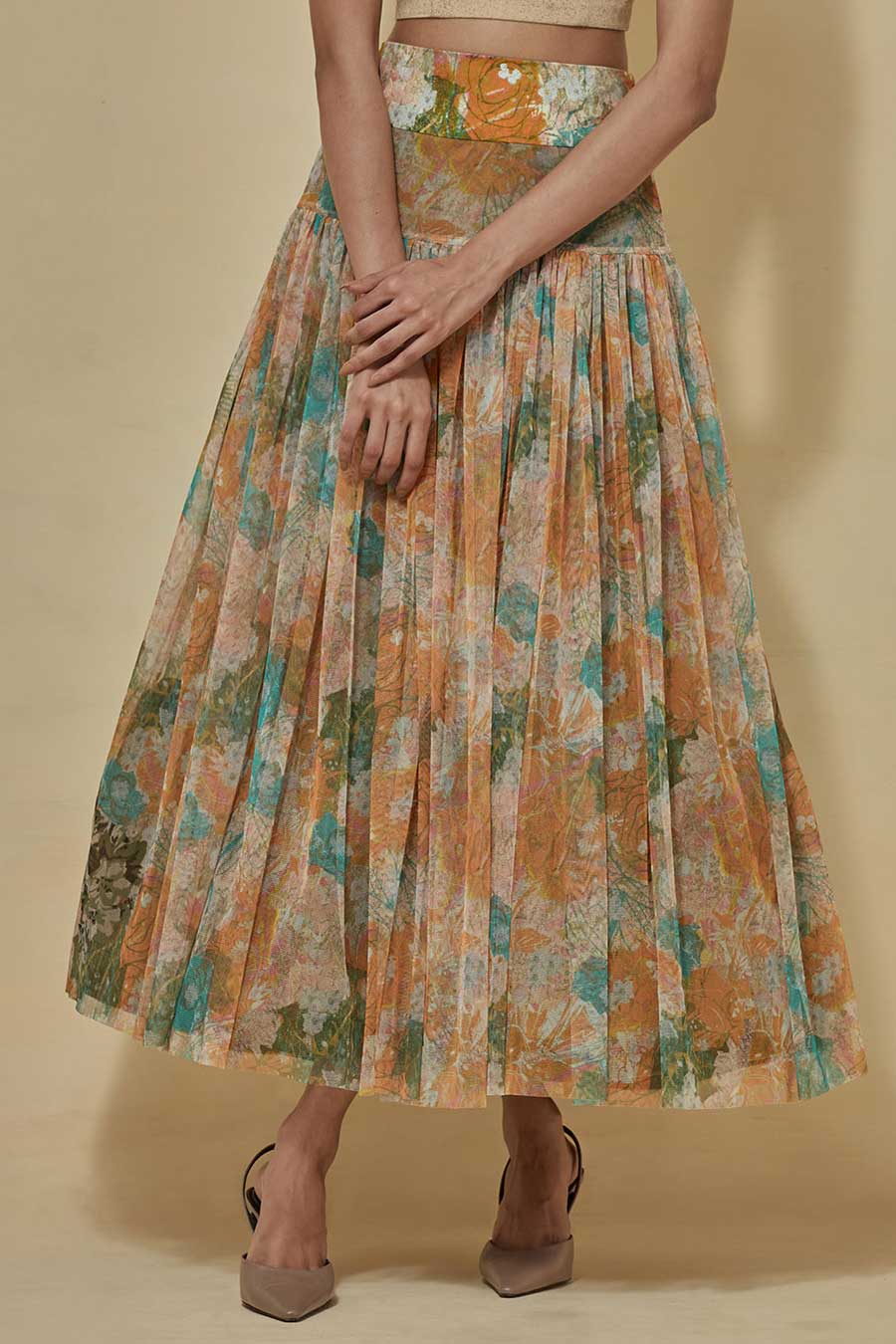 Off-Shoulder Crop Top With Printed Skirt