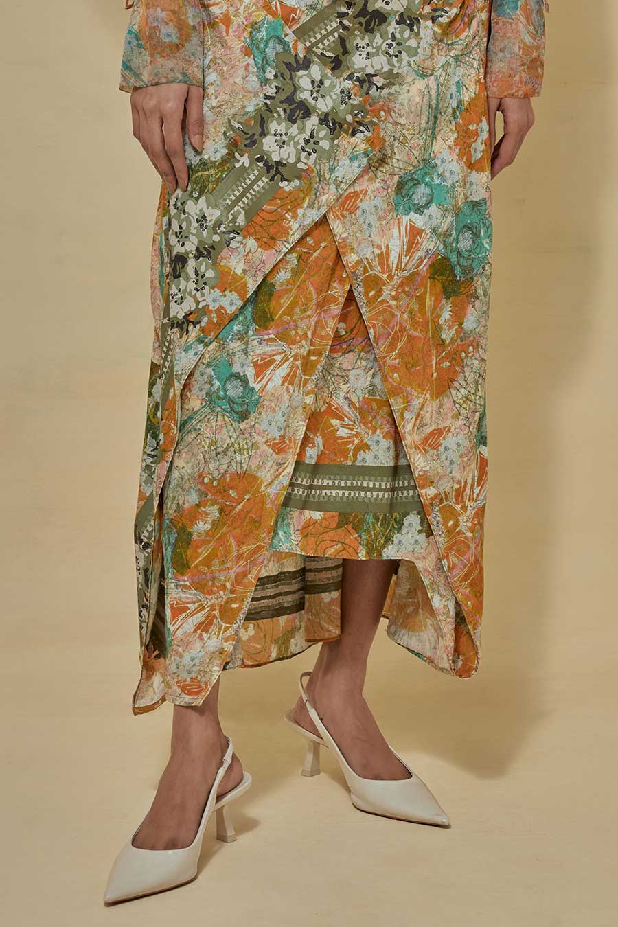 Printed Organza Shirt With Printed Draped Skirt