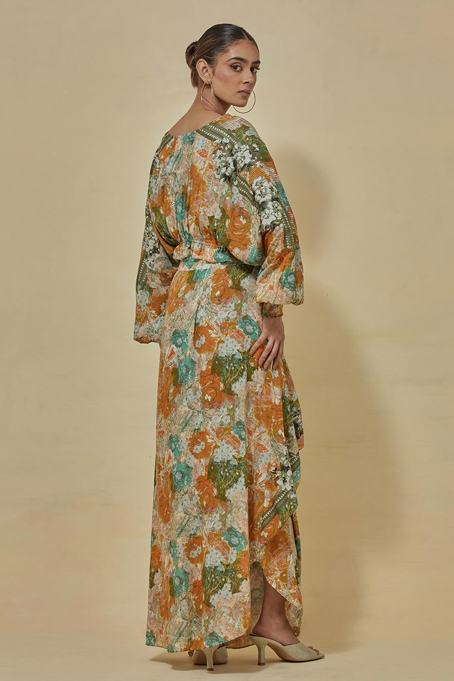 Printed Crop Top With Printed Draped Skirt