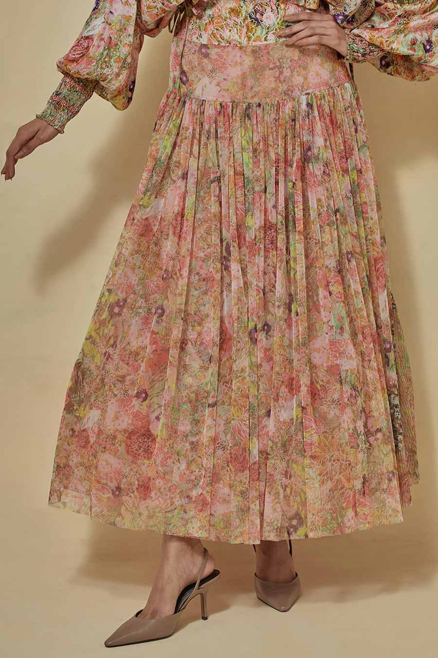 Printed Crop Top With Printed Gathered Skirt