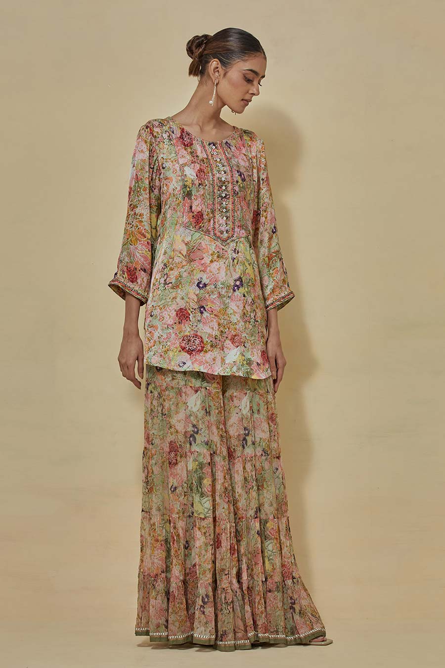Printed Kurti Top With Printed Sharara