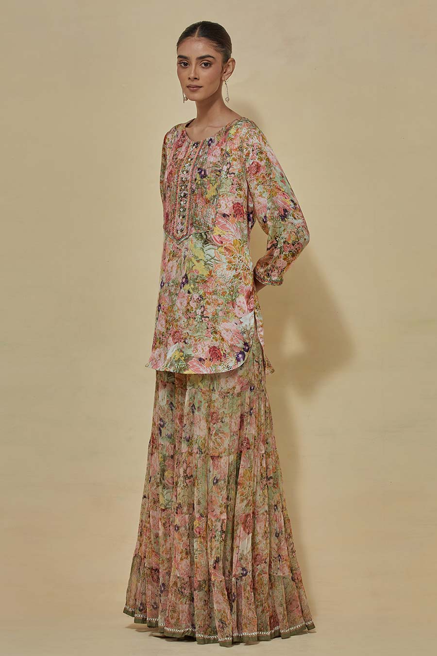 Printed Kurti Top With Printed Sharara
