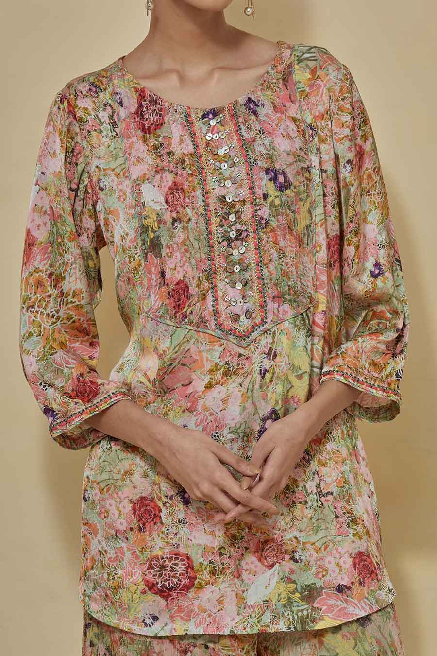 Printed Kurti Top With Printed Sharara