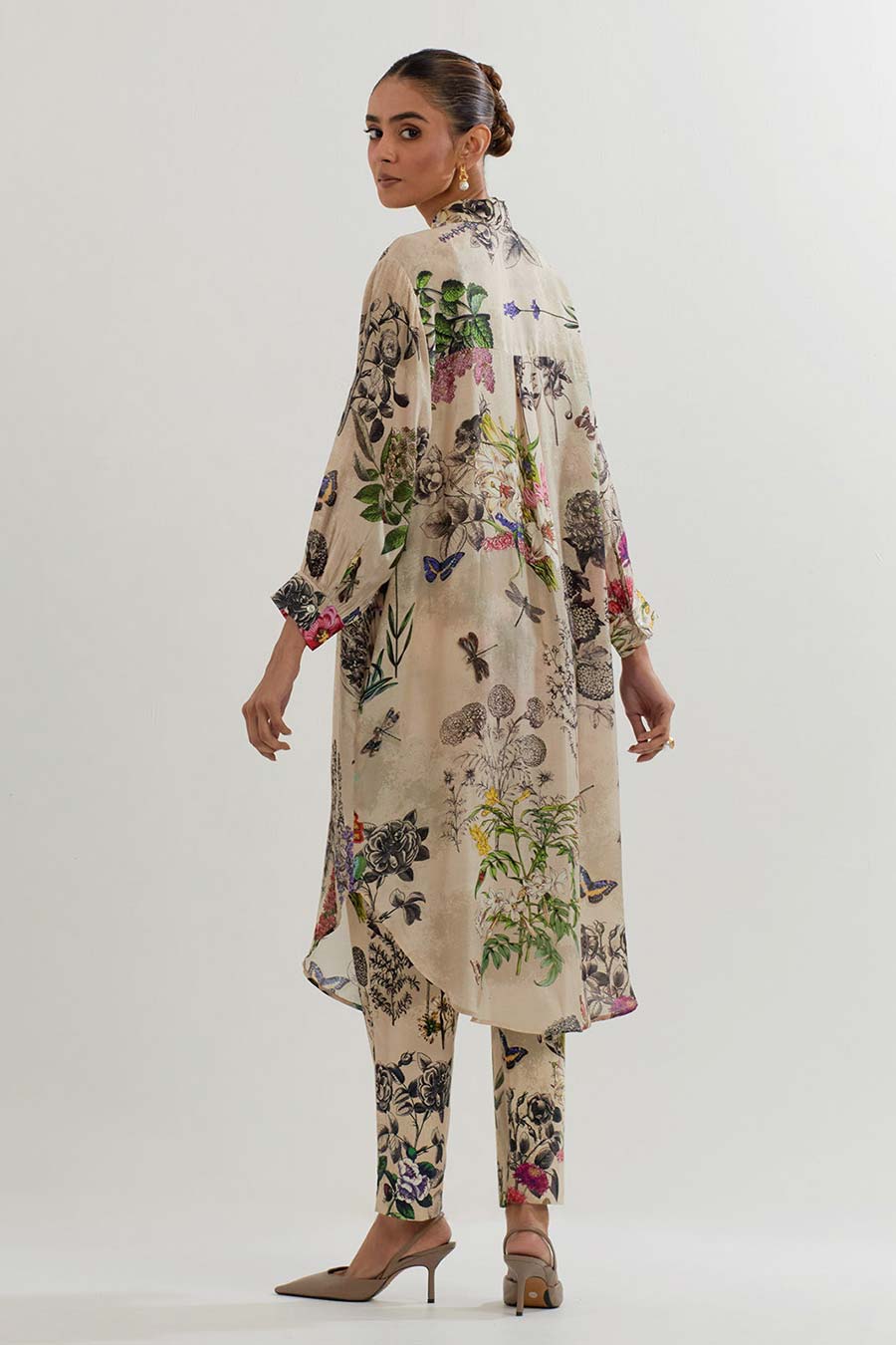 Botanical Printed Long Shirt & Lycra Pants Co-Ord Set