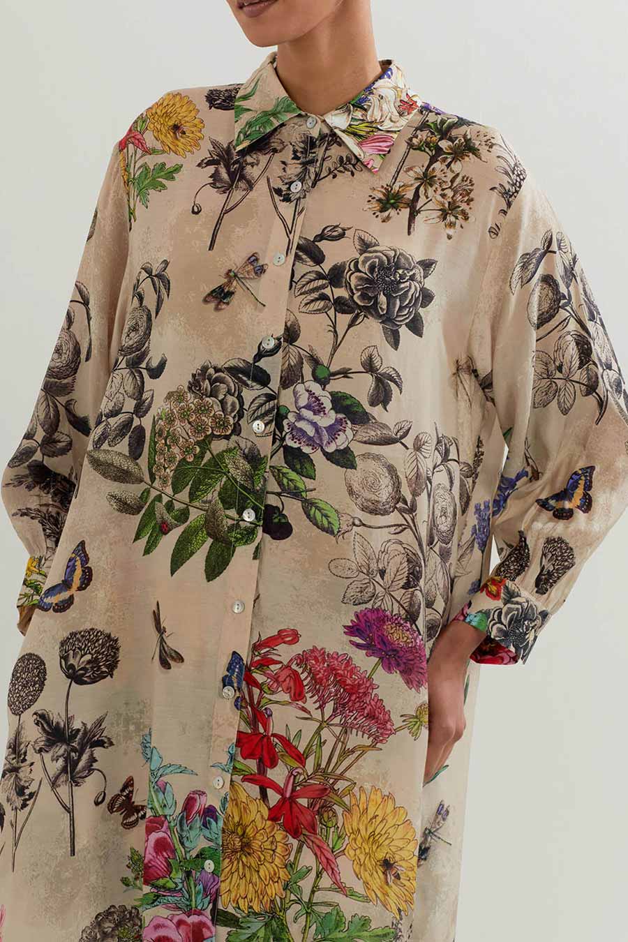 Botanical Printed Long Shirt & Lycra Pants Co-Ord Set