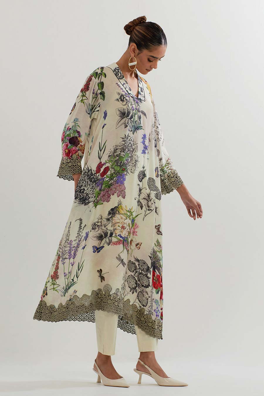Ivory Printed Shirt & Lycra Pants Co-Ord Set