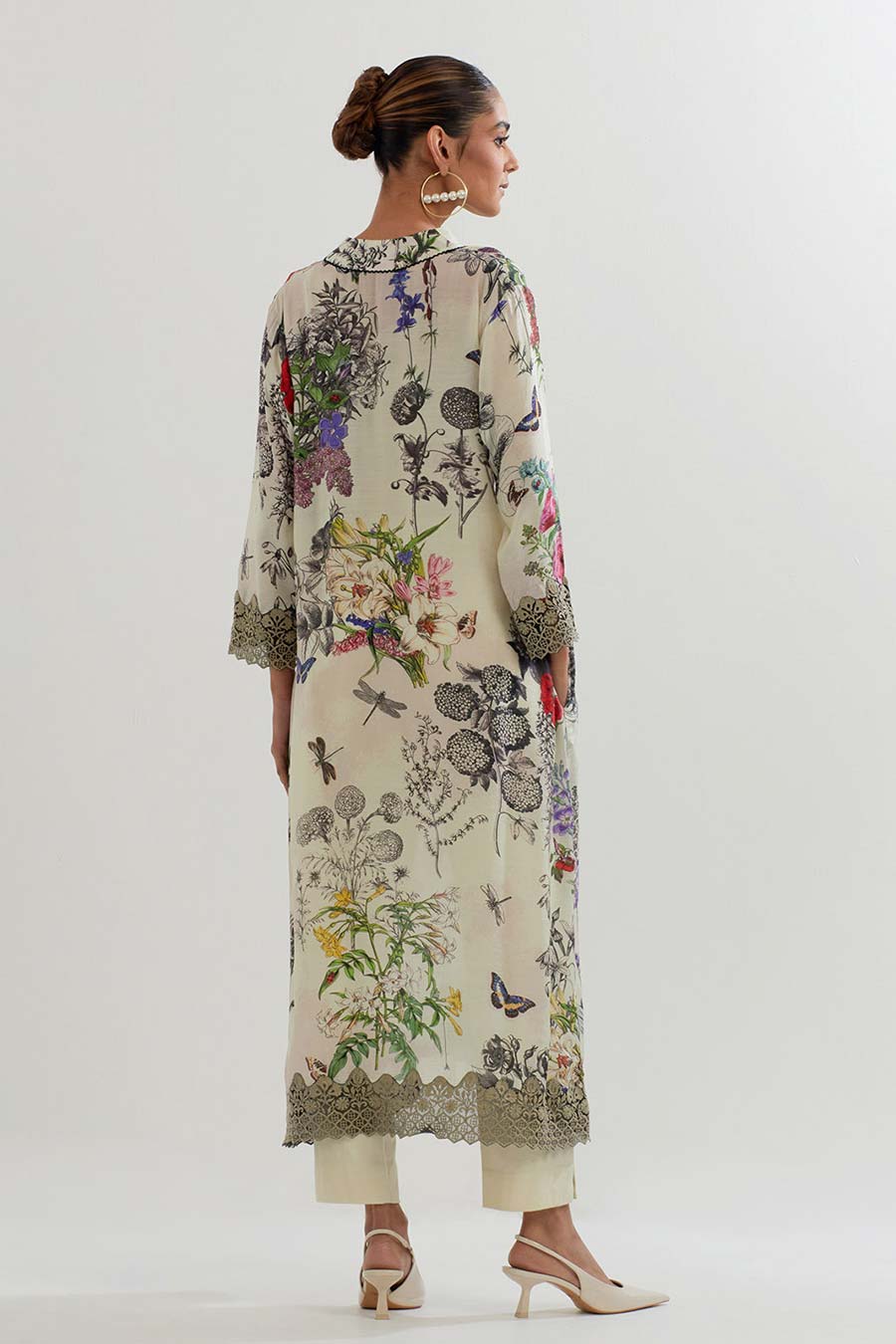 Ivory Printed Shirt & Lycra Pants Co-Ord Set