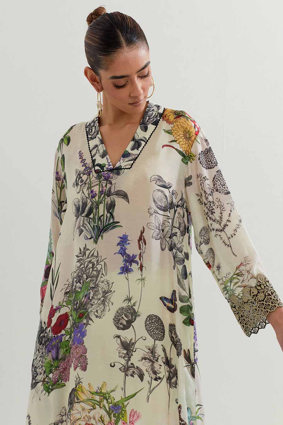 Ivory Printed Shirt & Lycra Pants Co-Ord Set