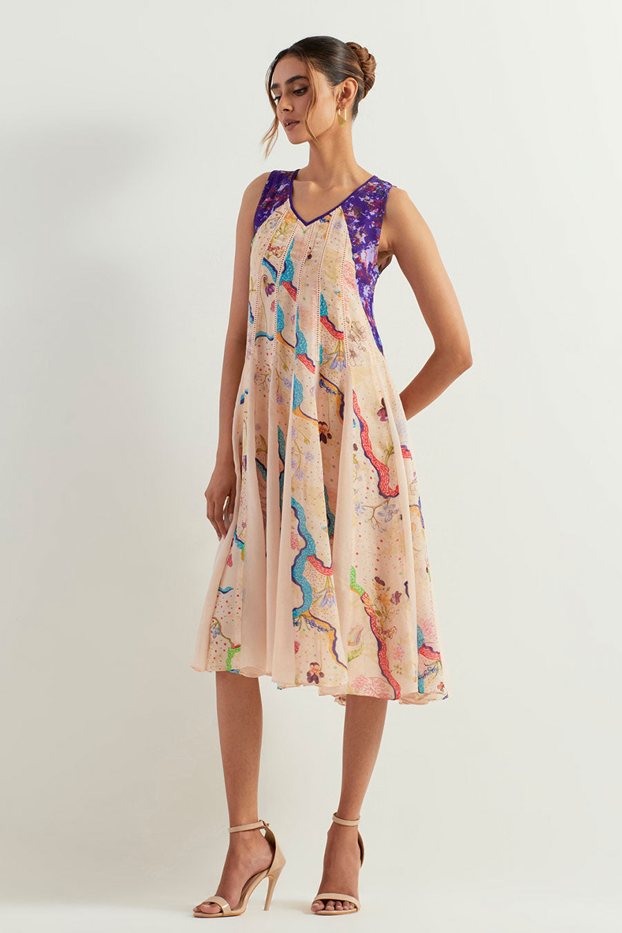 Eclectic Panel Printed Lace Midi Dress