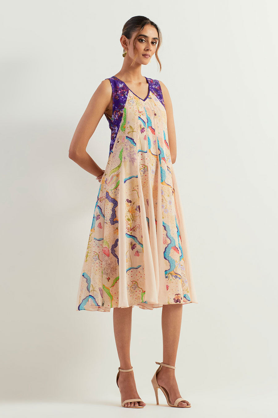 Eclectic Panel Printed Lace Midi Dress