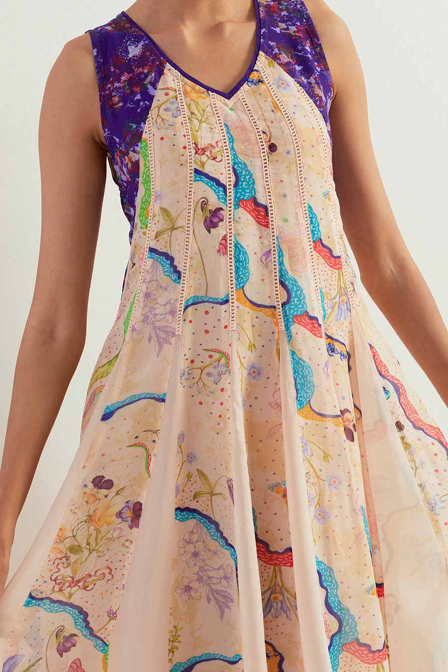 Eclectic Panel Printed Lace Midi Dress