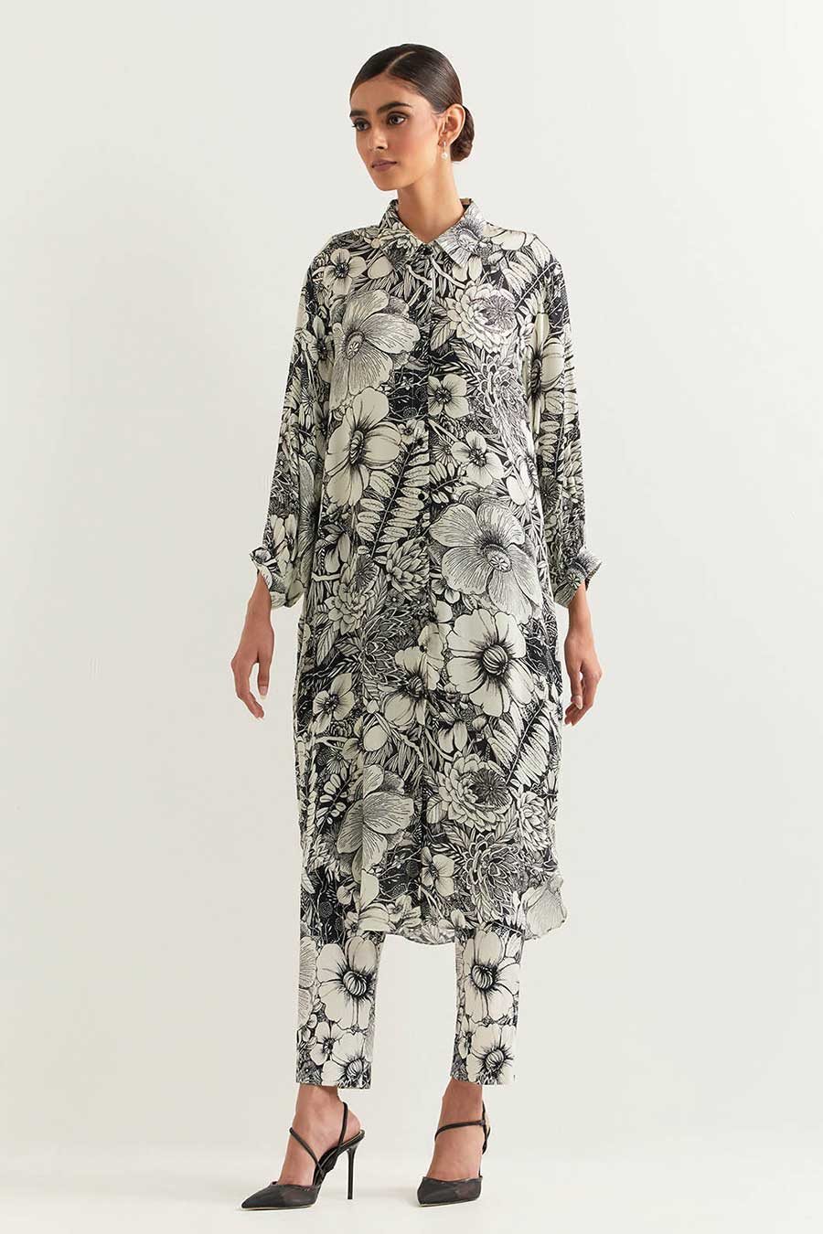Black & White Printed Shirt & Pant Co-Ord Set