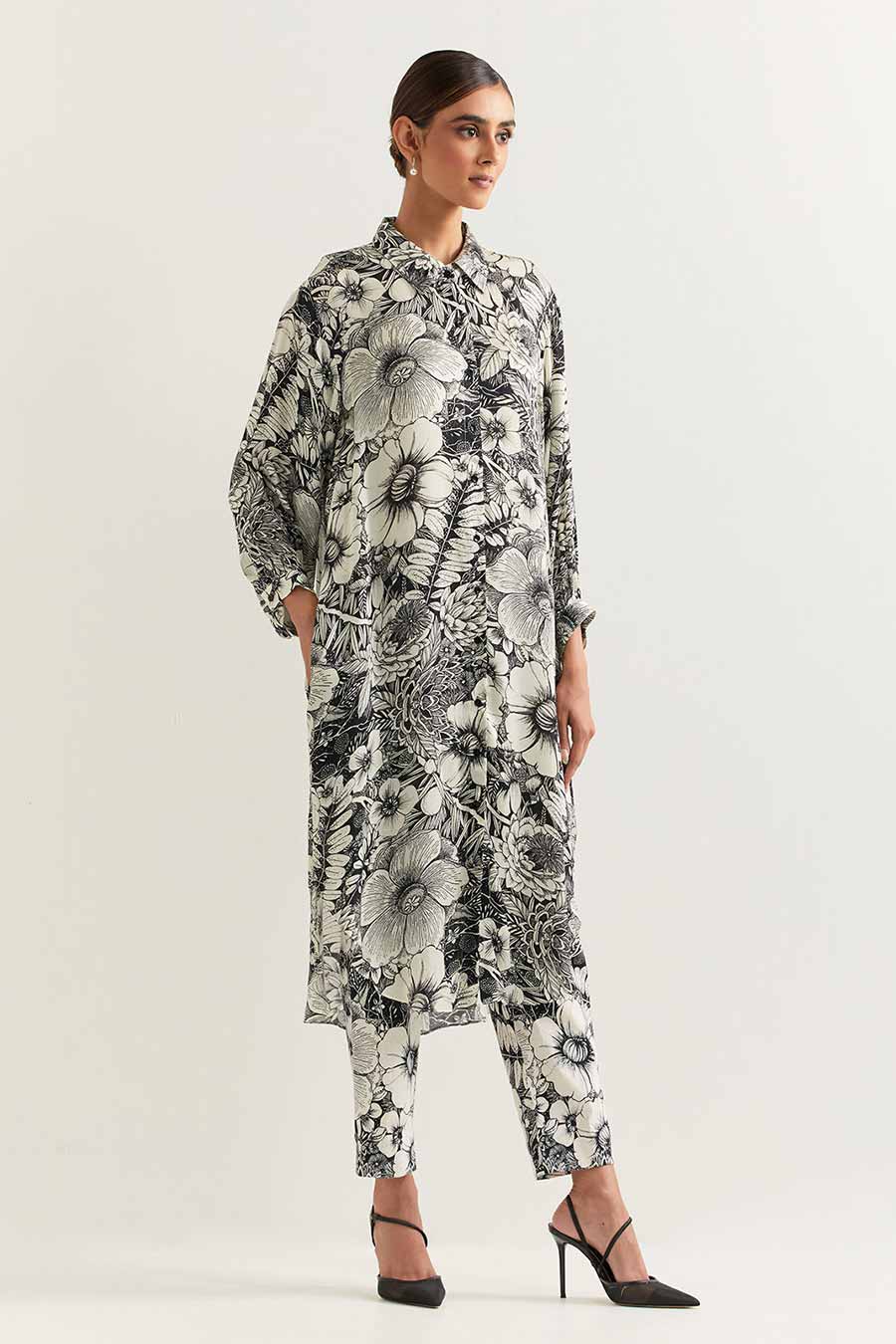 Black & White Printed Shirt & Pant Co-Ord Set