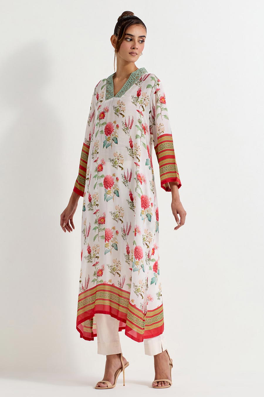 Daisy Printed Silk Lattice Kurta & Pant Set