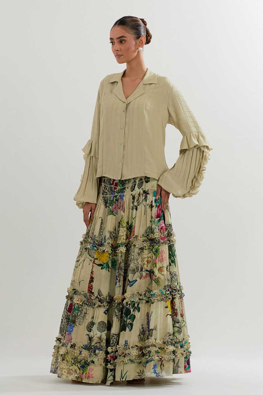 Ruffle Shirt & Printed Skirt Co-Ord Set