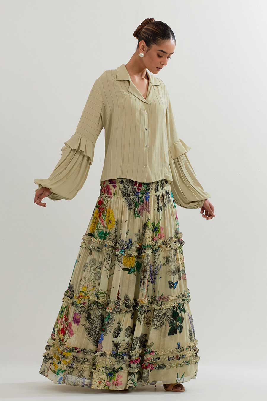 Ruffle Shirt & Printed Skirt Co-Ord Set