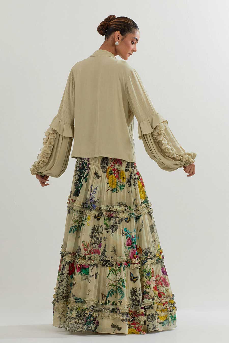 Ruffle Shirt & Printed Skirt Co-Ord Set