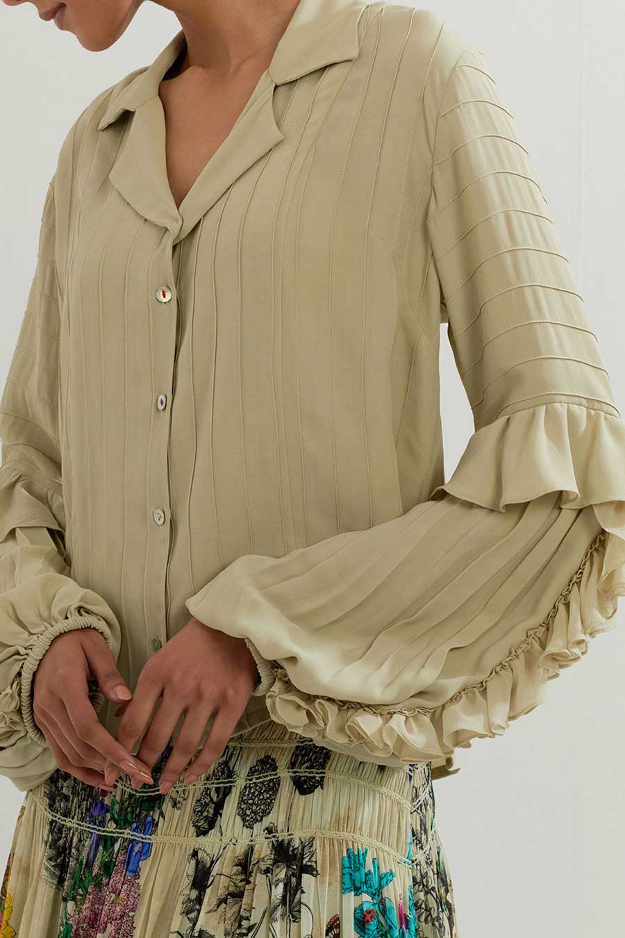 Ruffle Shirt & Printed Skirt Co-Ord Set