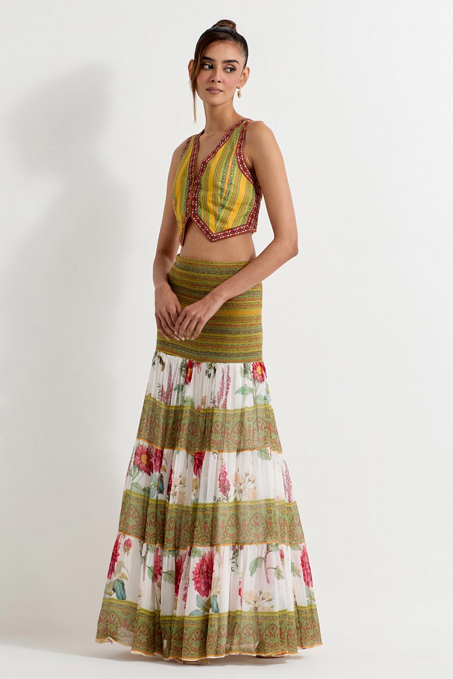 Daisy Multicolour Printed Waist Coat & Skirt Set