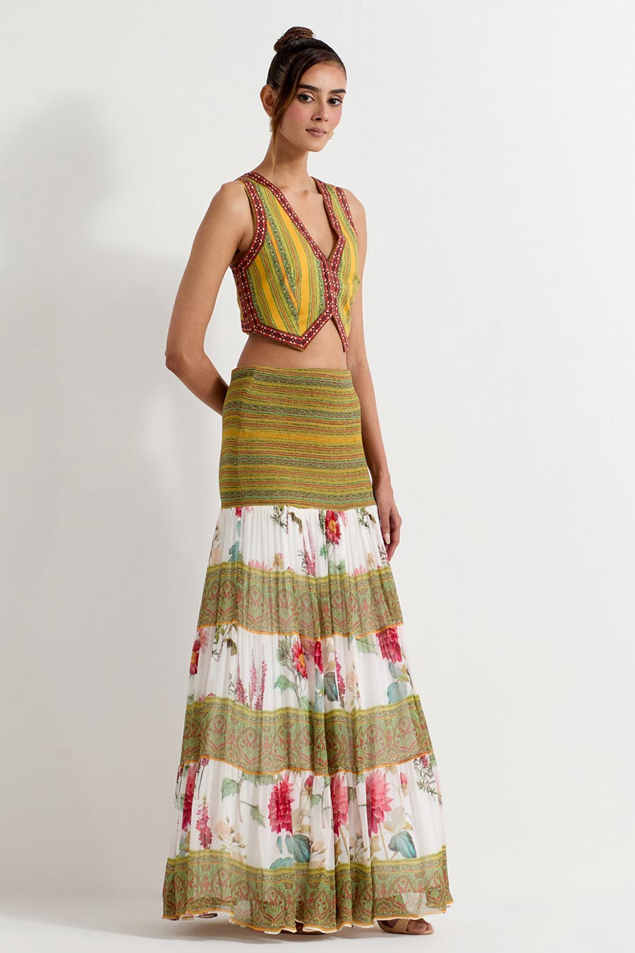 Daisy Multicolour Printed Waist Coat & Skirt Set
